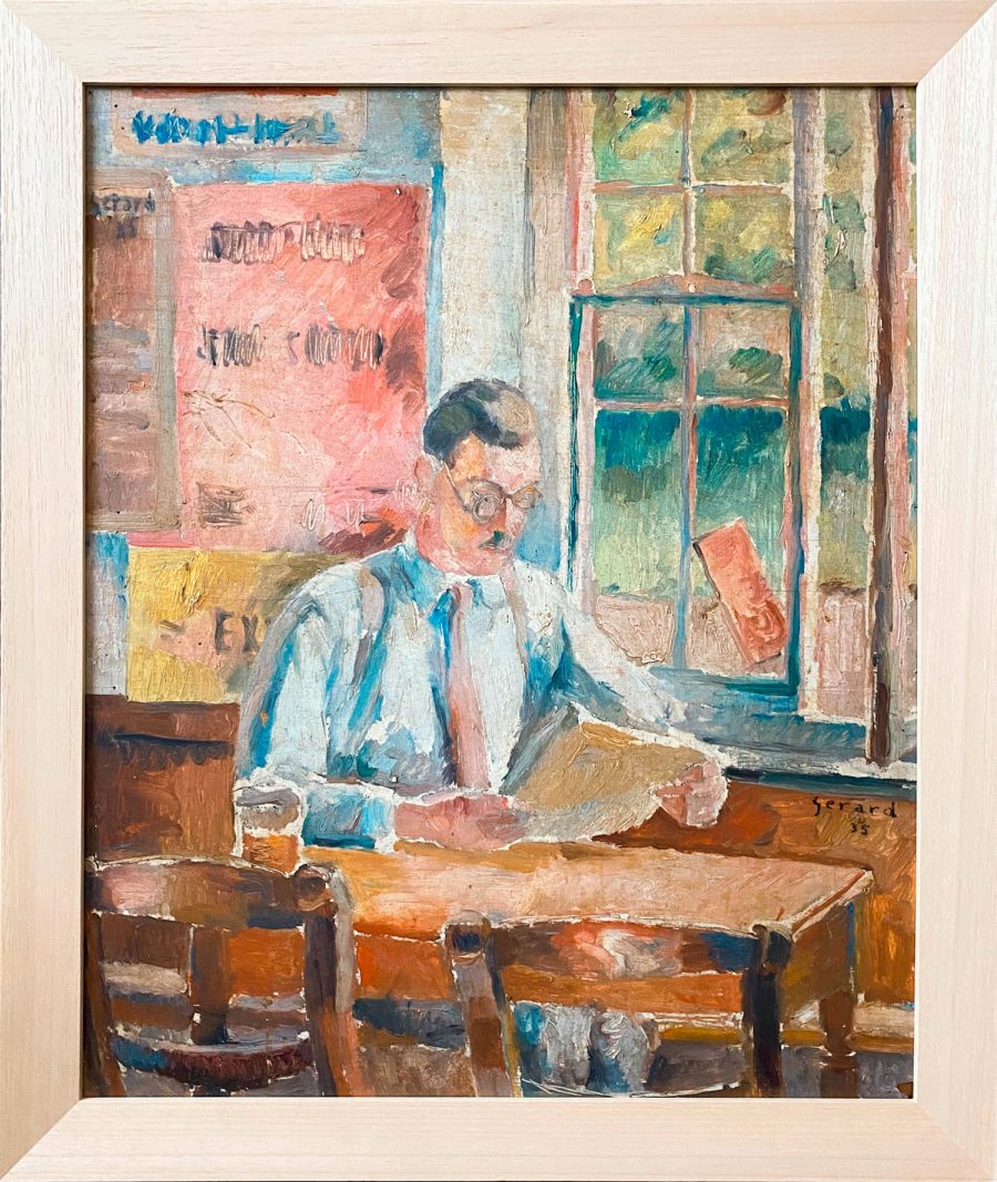 "Au café" par Gérard huile sur panneau- 1935,Café,Bière,Belgique