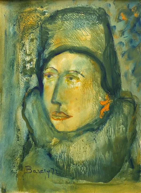 "La dame au chapeau vert" par Henriette Barety 1972. gouache sur Velin d'arches