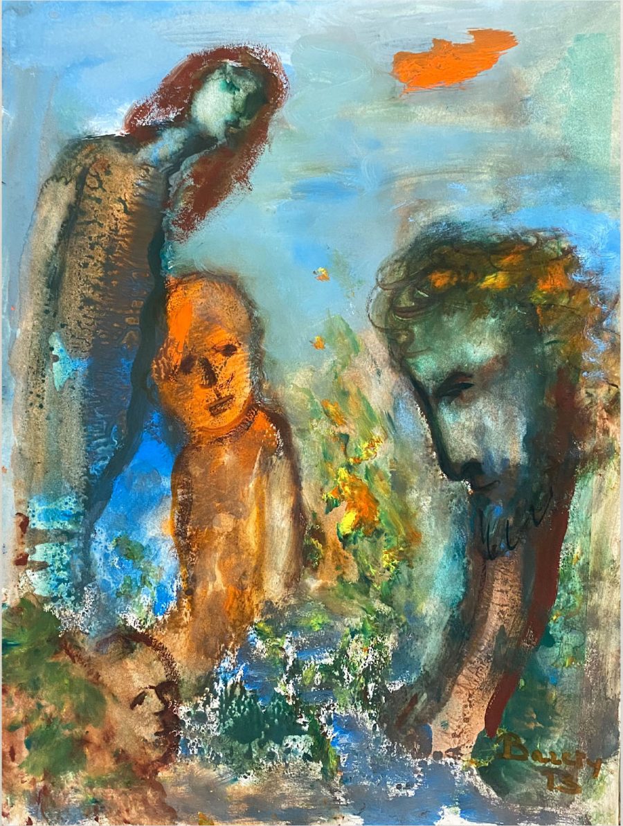 "A l'écoute" par Henriette Barety 1973 Gouache sur vélin d'Arches