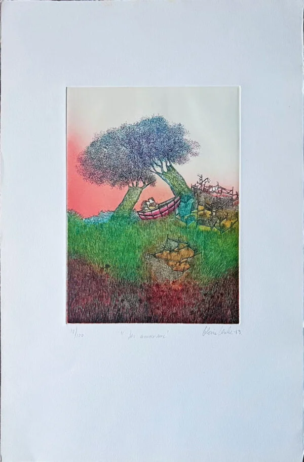 "les amoureux" par Gloria Uribe (1950) lithographie, datée et signée 1983. Numérotée 12/100.
