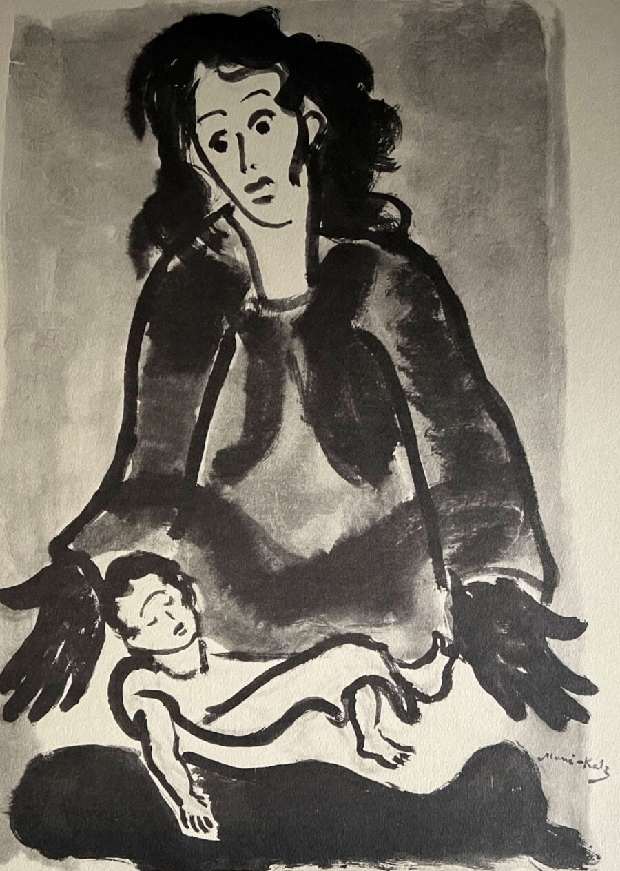 "La mère et l'enfant" lithographie par Mané Katz
